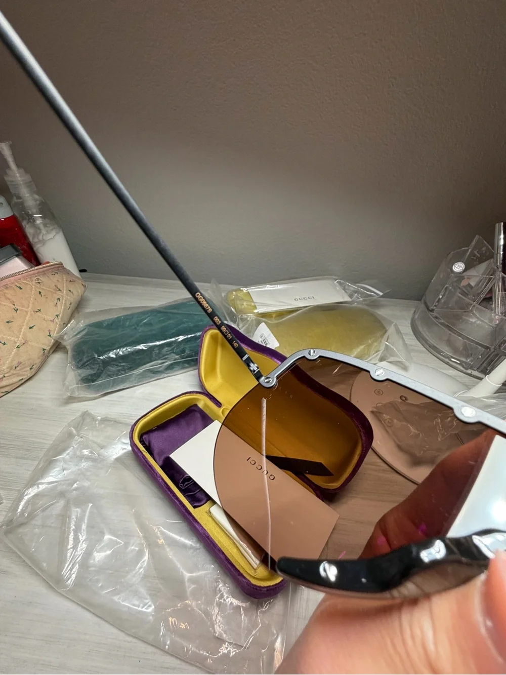Gucci Brown Gradient Shield Sunglasses with Stud Accents